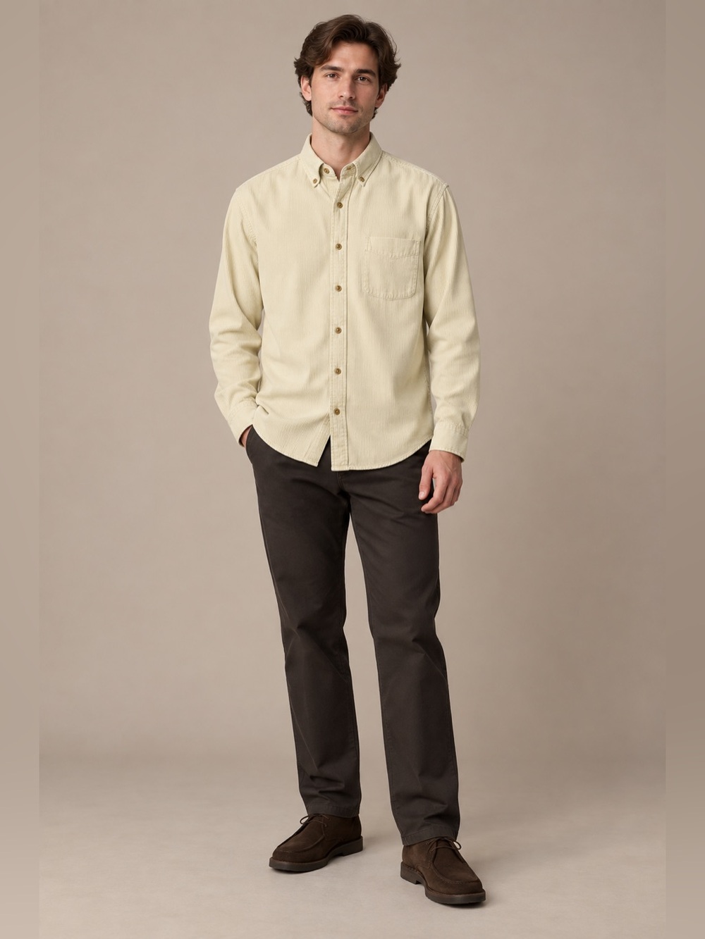 J.Crew Men’s Large Cream 100% Cotton Corduroy Button Down Shirt